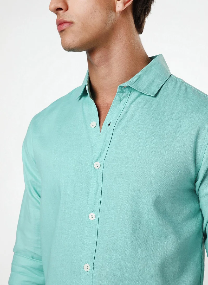 Urbano Fashion  Urbano Fashion Men's Light Teal Linen Blend Full Sleeve Relaxed Fit Casual Solid Shirt for Men | Best Price UAE